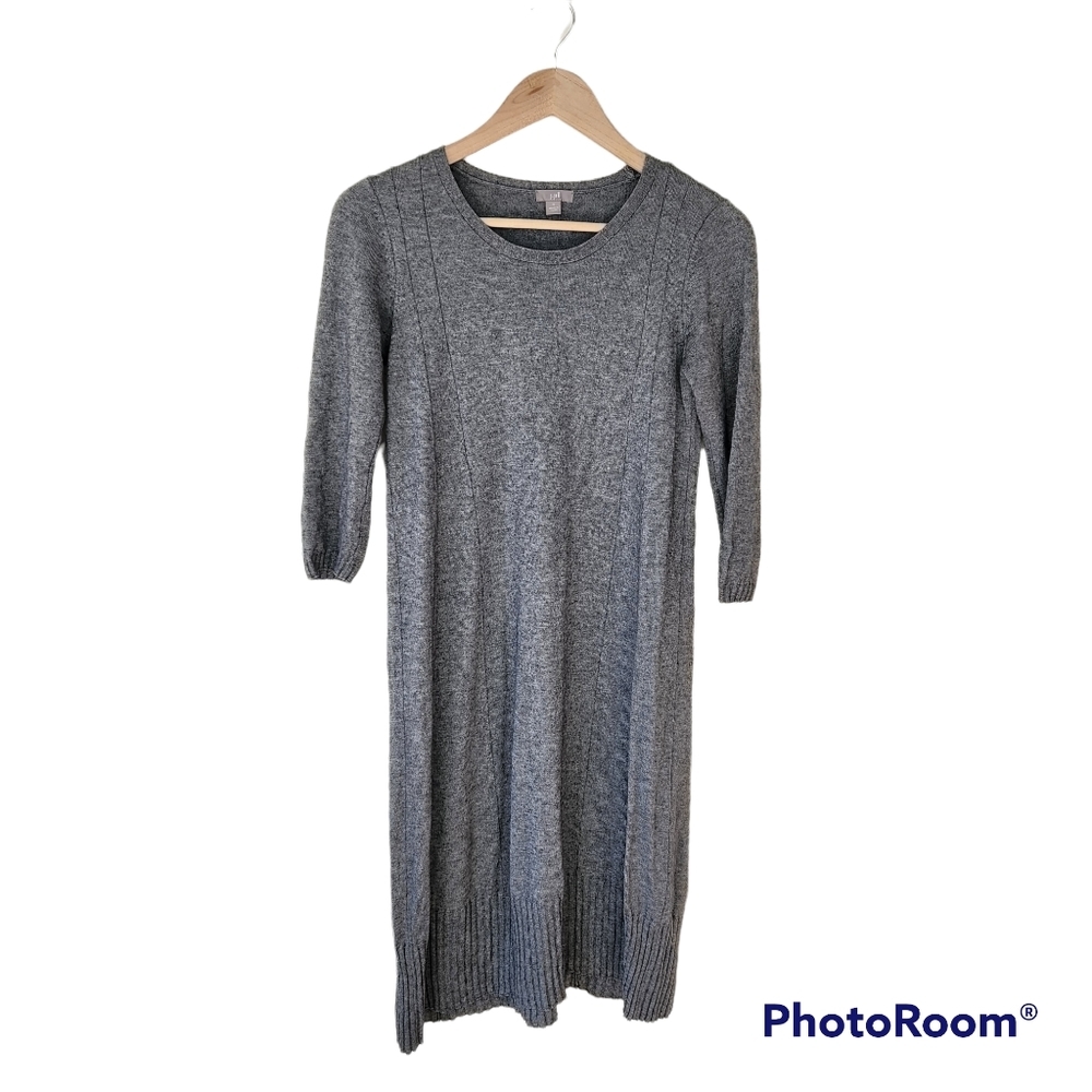 J. Jill Gray Knitted Wool Blend Shift Sweater Dress Sz S